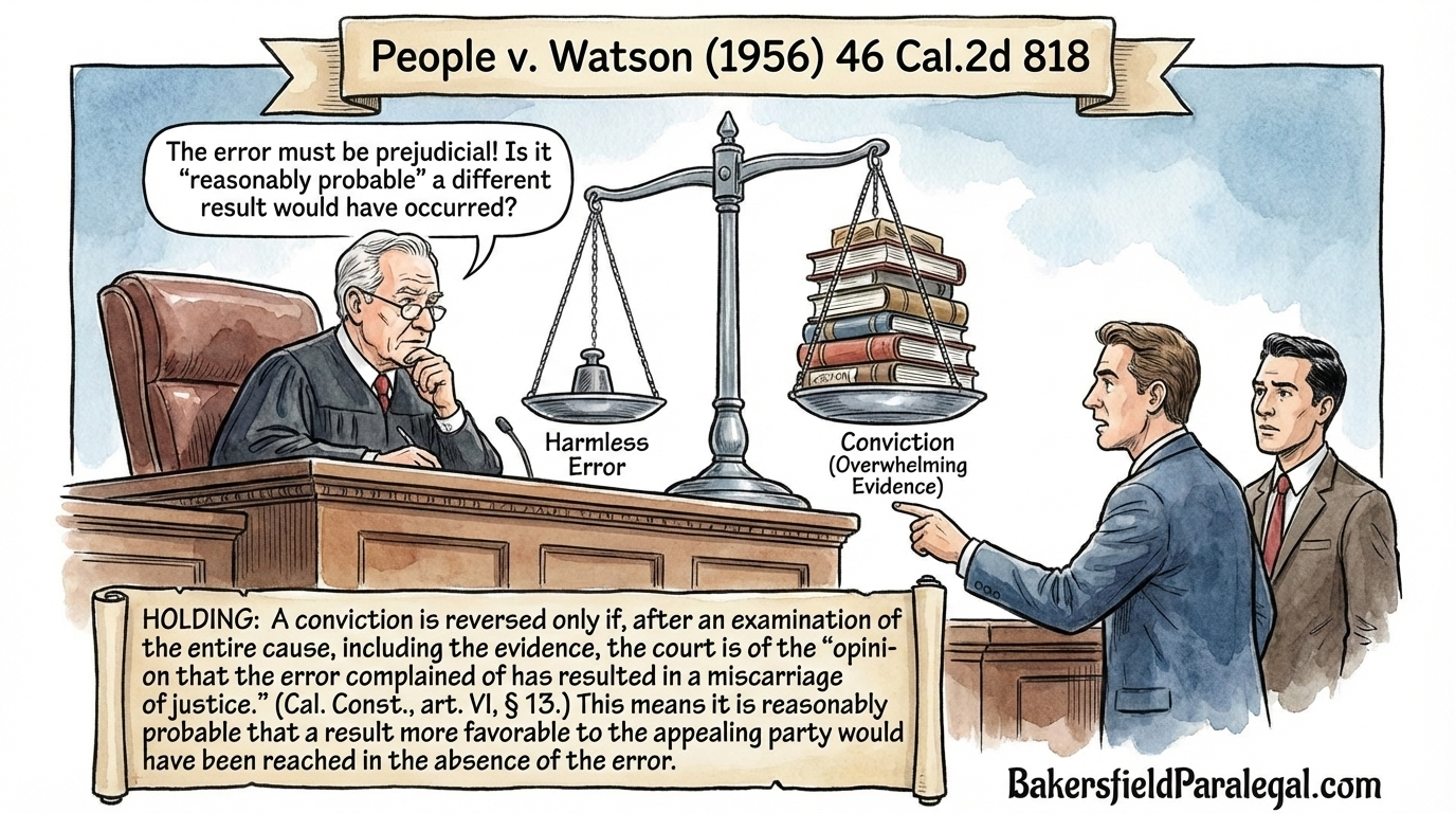 People v Watson 1956 California harmless error rule miscarriage of justice appeal standard